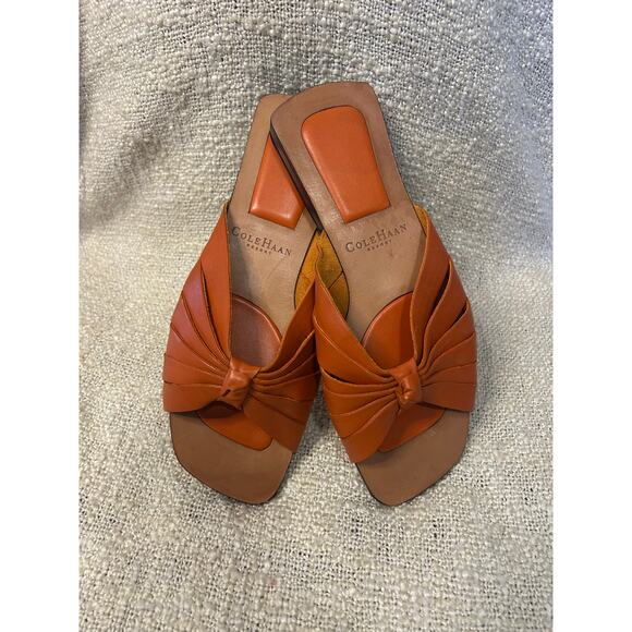Cole Haan Shoes - Cole Haan Resort Orange Knotted Top Slip On Leather Sandals Size 7B